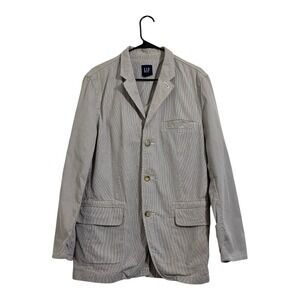 Gap‎ Seersucker Blazer White Gray Stripe Preppy Cotton Jacket Women's Size M
